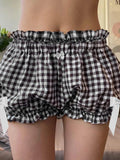 Stetnode Women Vintage Y2k Plaid Bloomer Shorts Gingham Shorts Elastic Waist Bowknots Sweet Girl Lolita Pettipants