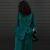 Stetnode Fashion Long Sleeve Blazer Two Piece Sets Women Outifits Casual Loose Office Pants Set Elegant Green Satin Trouser Suits