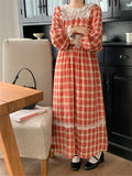 Stetnode   Autumn Retro A-Line Long Dress Plaid Chic Slim Princess Sweet New Gentle Office Lady High Street Full Sleeve