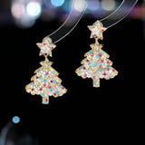 Stetnode Sweet Pink Christmas Tree Earrings For Women Sparkling Full Rhinestone Crystal Xmas Tree Dangle Earring New Year Party Jewelry