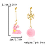 Stetnode Cute Asymmetric Snowflake Pink Elk Earrings for Women Enamel Snowman Christmas Tree Earring Girls Office Party Festival Jewelry