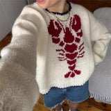 Stetnode Lobster Patterm Knitted Pullovers Autumn Winter Long Sleeve Knitwear 90s Vintage Grunge Preppy Style Y2K Sweater Women Clothes