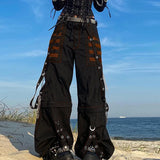 Stetnode Punk Style Y2k Wid Leg Denim Pants E-girl Gothic Loose Trousers Cyber Grunge Cargo Pants Harajuku High Waist Baggy Jeans Women