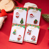 Stetnode 2 Pcs Enamel Metal Christmas Brooches for Women Cute Cartoon Santa Claus Christmas Tree Penguins Small Brooch Pins Xmas Jewelry