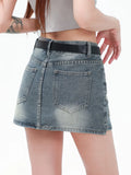 Stetnode Blue Retro Denim Short Mini Skirt Women Summer High Waist Star Decorated A-Line Skirt Korean Fashion Jean Skirt Y2k