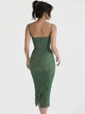 Stetnode Elegant Vintage Green Lace Midi Birthday Party Dresses Luxury Spaghetti Strap Evening Cocktail Dress Women 2024 Summer