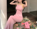 Stetnode Spring Outfit Sleeveless Dress Women Pink Halter Sundress Girl Sweet Sexy Retro Streetwear Harajuku Long Dresses