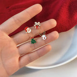 Stetnode 4 Pcs/set Cute Small Enamel Christmas Earrings for Women Trendy Santa Claus Elk Xmas Tree Stud Earrings Girls Party Jewelry Gift