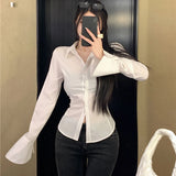 Stetnode Fashion Women Bandage Shirts Korean All Match Streetwear Female Slim Blouse Spring Casual White Bell Sleeve Shirt New