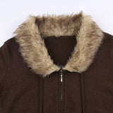 Stetnode Fur Trim Collar Sweaters Zipper Jacket