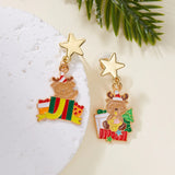 Stetnode New Trend Asymmetric Christmas Earrings for Women Cute Bear Santa Claus Christmas Tree Snowman Drop Earrings Girls Party Jewelry