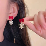 Stetnode Christmas Bowknot Flocking Wreath Earrings for Women Luxury Red Bow Snowflake Christmas Tree Drop Earring New Year Jewelry Gift