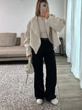 Stetnode Women Fashion Turn-down Collar Woolen Short Coat Elegant White Oversize Long Sleeve Jacket Fashion Commute Street Outerwear