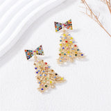 Stetnode Delicate Colorful Crystal Christmas Tree Drop Earrings for Women Shiny Rhinestone Bowknot Earrings Girls Holiday Jewelry Gifts