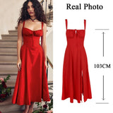 Stetnode Elegant and Beautiful Women Dress 2024 A Line Spaghetti Strap Midi Dress Sexy Lace Up Summer Holiday Party Dresses