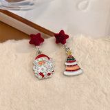 Stetnode Cute Star Santa Claus Christmas Tree Earrings for Women Enamel Asymmetric Snowman Penguin Elk Earring Holiday Party Jewelry Gift