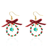 Stetnode Handmade Crystal Beads Bowknot  Drop Earrings for Women Colorful Rice Beaded Christmas Earring Girls New Year Daily Jewelry Gift