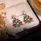 Stetnode New Trendy Rhinestone Christmas Tree Earrings for Women Exquisite Zircon Xmas Tree Drop Earring Girls New Year Festival Jewelry