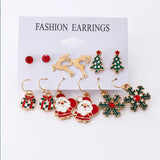 Stetnode 6 Pairs/Lot Christmas Earrings for Women Trendy Xmas Tree Santa Claus Elk Bow Ribbon Earring Set Party Holiday New Year Jewelry