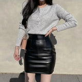 Stetnode Black Mini Pu Leather Skirt Women Korean Fashion High-Waisted Elasticity Punk Style Bodycon Goth Sexy Skirts Female