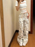 Stetnode American Retro Camouflage Cargo Pants Y2k E-Girl High Waist Straight Jeans for Women 2024 Sumemr New Loose Wide Leg