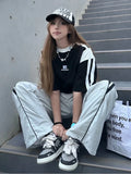 Stetnode Oversized Cotton T Shirt Women Streetwear Y2k Black Patchwork Tops Grunge Hip Hop Short Sleeve Tee Casual Shirts Summer