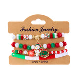 Stetnode 4 Pcs/Set Christmas Colorful Beads Bracelets for Women Handmade Snowman Santa Claus Elk Pendant Bracelet New Year Jewelry Gifts