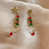 Stetnode Luxury Colorful Rhinestone Christmas Tree Dangle Earrings for Women Exquisite Zircon Star New Year Earrings Girls Party Jewelry