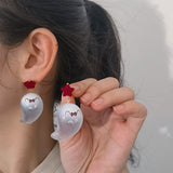 Stetnode Cute Resin Ghost Drop Earrings for Women Red Bowknot Star Ghost Earring Christmas Halloween Festival Party Jewelry Accessories