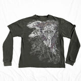 Stetnode Y2K Cyber Coss Wings Print T-shirt Skull Graphic Long Sleeve Tees Grunge  Fairy Vintage Baggy Top Gothic Clothes