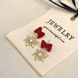 Stetnode Christmas Bowknot Flocking Wreath Earrings for Women Luxury Red Bow Snowflake Christmas Tree Drop Earring New Year Jewelry Gift