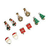 Stetnode 5 Pairs/Set Clip Earring for Women Small Cute Xmas Tree Snowflake Crutch Santa Claus Ear Clip Girls Christmas Party Jewelry Gift