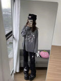 Stetnode Y2k Harajuku Style Cat Skull Print Black Trousers Mujer 2024 Autumn New Pants for Women High Waist Loose Wide Leg