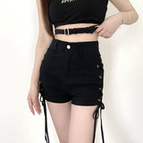 Stetnode Black Goth Shorts Women Sexy Bandage Lace Up High Waist Y2k Streetwear Shorts Casual Tight Hot Pants