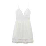 Stetnode Spring Outfit Korean style Summer New Lace Dress Women White Casual Chic Sexy Backless Crochet Embroidery Decoration Short Sling Dress