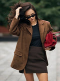 Stetnode Retro Brown Lapel With Pocket Jacket Woman Fashion Buttons Long Sleeve Short Coat 2024 Female Autumn High Street Outwear