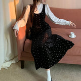 Stetnode 2024 Spring New Stand-up Collar Pleated Lace-up White Long-sleeved Shirt Women + Floral Print Velvet Sling Dress Two-piece Suit