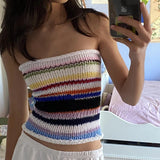 Stetnode Hotsweet Backless Tube Tops Y2K Aesthetic Knitted Crop Tops 90s Vintage Striped Slim Fit Mini Vest Chest Wrap Strapless Camisole