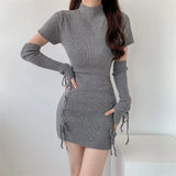 Stetnode Spring Outfit Spice Girl Lace Up Knitted Dress Women's Spring Autumn New Birthday Party Sexy Bodycon Mini Dresses Slim Club Streetwear