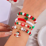 Stetnode 4 Pcs/Set Christmas Colorful Beads Bracelets for Women Handmade Snowman Santa Claus Elk Pendant Bracelet New Year Jewelry Gifts