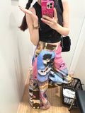 Stetnode American Street Cute Cartoon Print Pants for Women 2024 New Loose Wide Leg  Y2k Grunge High Waist Straight Trousers