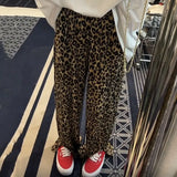 Stetnode Leopard Print Slit High Waist Wide Leg Pants Fashion Street Loose Casual Pants Retro All-match Trousers Streetwear Women