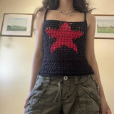 Stetnode Fairy Grunge Retro Y2K Vest E Girl Cute Star Pattern Crochet Camis Summer Knitted Hollow Out Crop Tops 90s Vintage Streetwear