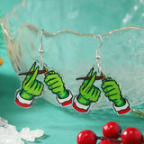 Stetnode Europe And America Hot Selling Acrylic Halloween Green Hand Monster Earrings for Women Cute Animal Cat Earring Christmas Jewelry