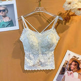 Stetnode Women Clothing Heavy Beading Floral Tank Sexy Crop Tops Ropa Mujer Lace Butterfly Top Navel Baring Sexy Cropped Top Summer Camis