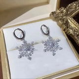 Stetnode Temperament Pearl Snowflake Drop Earrings for Women Shiny Rhinestone Snow Flower Earring Party Jewelry Holiday New Year Gifts