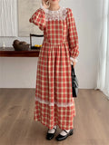 Stetnode   Autumn Retro A-Line Long Dress Plaid Chic Slim Princess Sweet New Gentle Office Lady High Street Full Sleeve