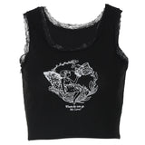 Stetnode Harajuku Grunge Corset Crop Top Lace Trim Sleeveless Tank Top E-girl Gothic Black Emo Alt Clothes y2k Punk Vest Women Streetwear