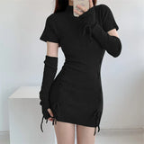 Stetnode Spring Outfit Spice Girl Lace Up Knitted Dress Women's Spring Autumn New Birthday Party Sexy Bodycon Mini Dresses Slim Club Streetwear