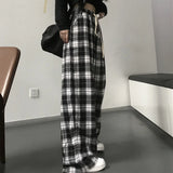 Stetnode Harajuku Black White Plaid Pants Women 2024 Oversized Wide Leg Trousers Female Korean Style High Waist Checkered Pants Female